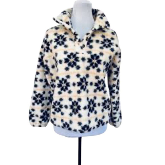 Loft Outlet Jacket Snowflake Print Size Med. Petite Fleece Pullover‎ Sherpa - Picture 1 of 8
